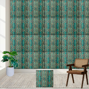 Carreau Carrelage géométrique Art Déco en Turquoise et or