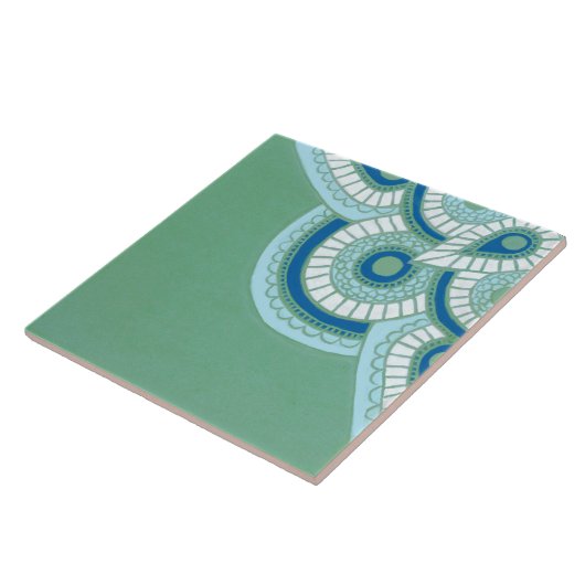 Carreau Carrelage géométrique vert et bleu céramique (Côté)