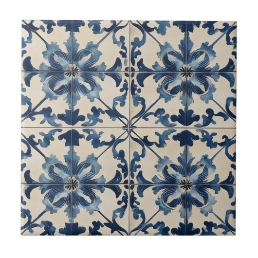 Carreau Carrelage italien crème bleue (Devant)