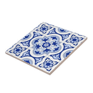 Carreau Carrelage italien, majolica, bleu et blanc motif  