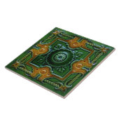 Carreau Carrelage Majolica design victorien vert et ambre (Côté)