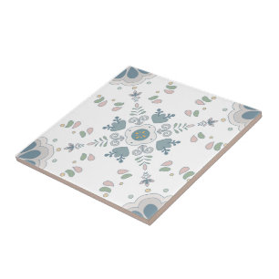 Carreau Carrelage Mandala en bleu fleur
