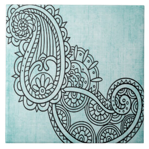 Carreau Carrelage Motif Mehndi Turquoise