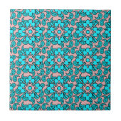 Carreau Carrelage Motif Rose Et Turquoise (Devant)