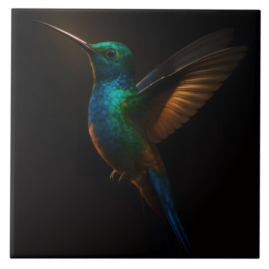 Carreau Carrelage noir 4 Luxe avec colibri volant (Devant)