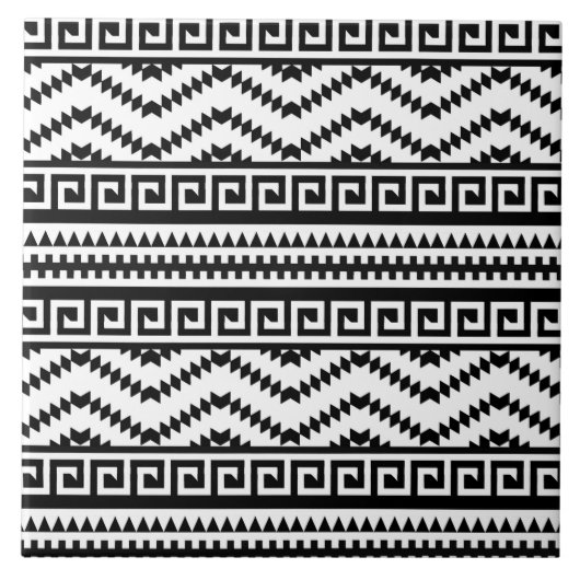 Carreau carrelage noir blanc aztèque motif céramique (Devant)