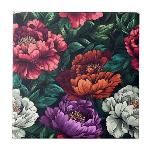 Carreau Carrelage Peonies Décoratives Uniques Pour Planche (Devant)