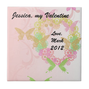 Carreau Carrelage Valentine avec Coeur Floral & Papillons
