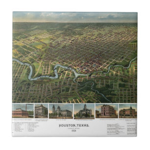 Carreau Carte Ancienne de Houston, Texas avec la Rivière B