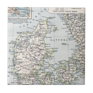 Carreau Carte ancienne du Danemark, Danmark en danois, 190