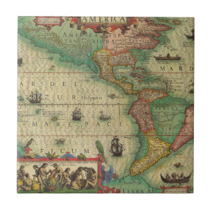 Carreau Carte ancienne du monde des Amériques par Hondius