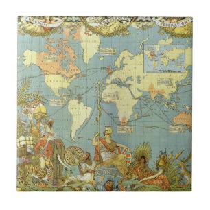 Carreau Carte antique du monde de l'Empire britannique, 18