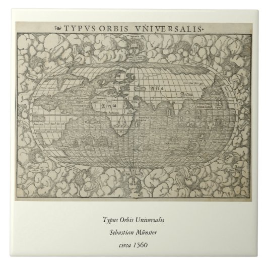 Carreau Carte antique du monde par SebastiAn Münster circa (Devant)