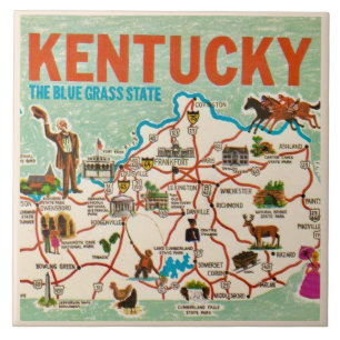 Carreau Carte colorée vintage du Kentucky 