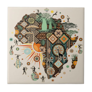 Carreau Carte d'Afrique Éléments Tribaux Décoratifs Motif