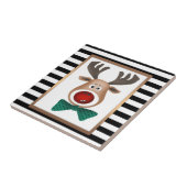 Carreau Carte de cerf de Noël rayé noir blanc célébrer (Côté)