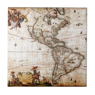 Carreau Carte de l'Antique Amérique du Nord et du Sud