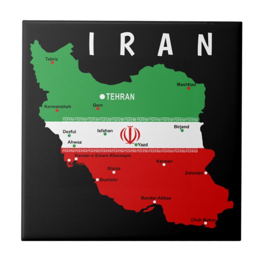 Carreau Carte de l'Iran avec drapeau et emblème (Devant)
