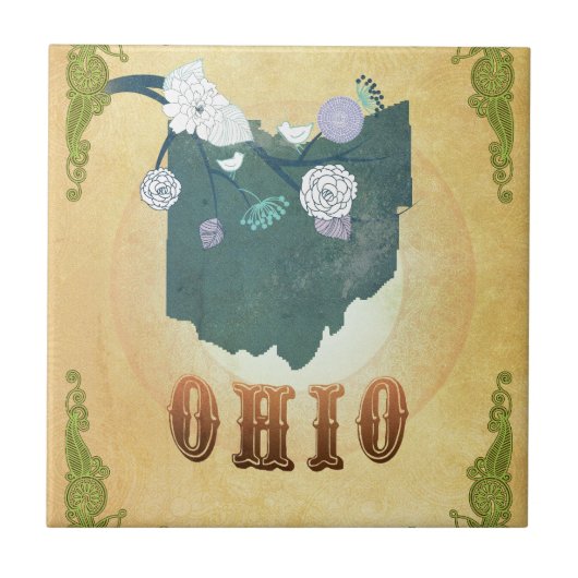 Carreau Carte de l'Ohio avec de beaux oiseaux (Devant)