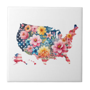 Carreau Carte des États-Unis fleur