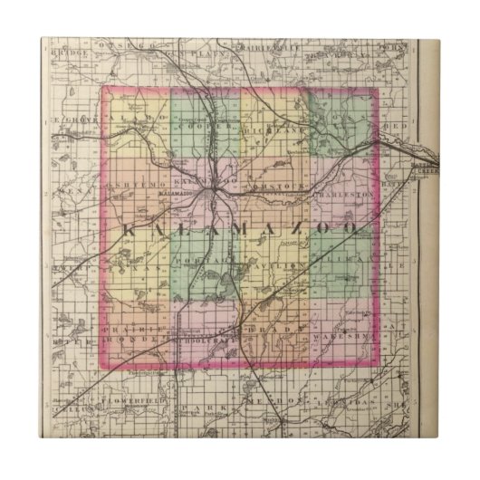 Carreau Carte du comté de Kalamazoo, Michigan (Devant)