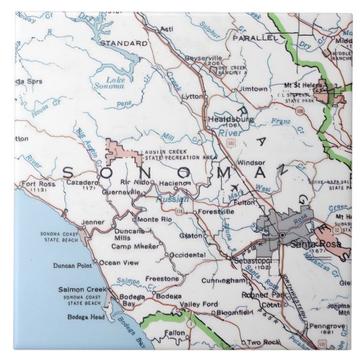 Carreau Carte du comté de Sonoma CA -Bleu (Devant)