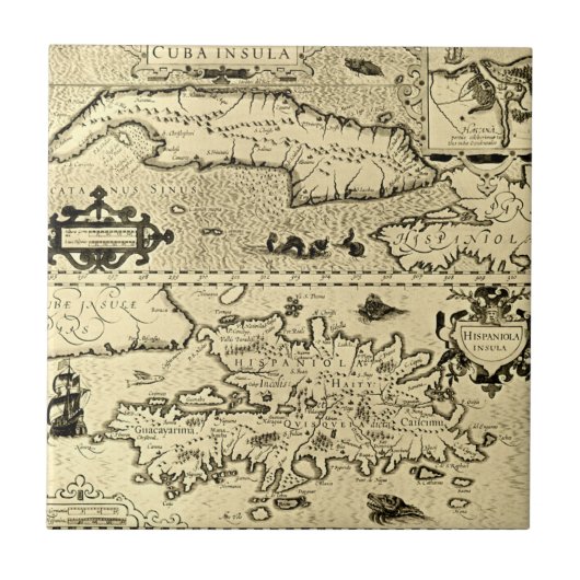 Carreau Carte du Cuba et du Hispaniola (Devant)