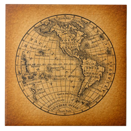 Carreau Carte du monde antique Art Vintage (Devant)