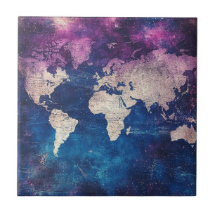 Carreau Carte du monde céleste violette de la Renaissance