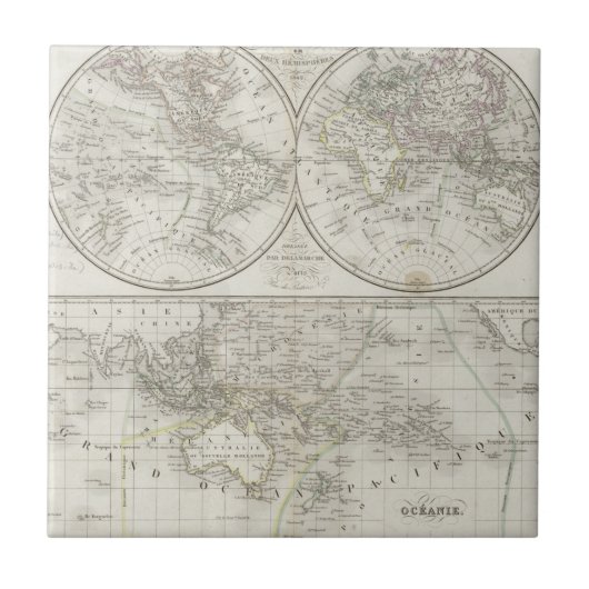 Carreau Carte du monde dans deux hémisphères (Devant)