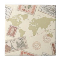 Carte du monde de timbres-poste vintage Voyage (1)