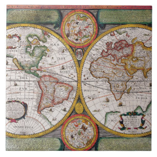 Carreau Carte du monde en français antique