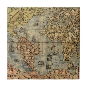 Carreau Carte du monde Forlani Antiquev 1565 Renaissance