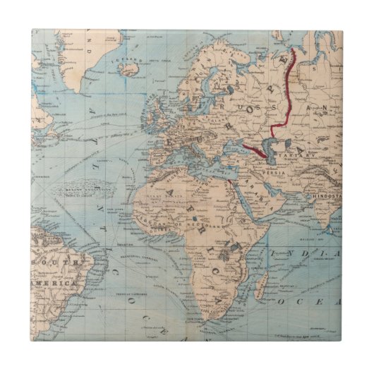 Carreau Carte du monde sur la projection de Mercator (Devant)