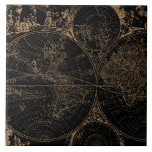 Carreau Carte du voyage du Vieux Monde Noir nautique