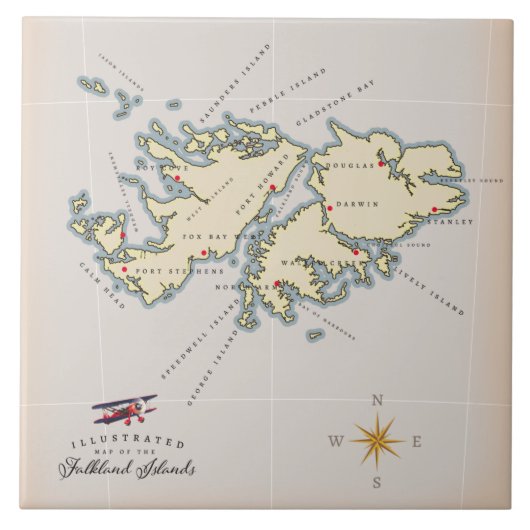 Carreau Carte illustrée des îles Falkland. (Devant)