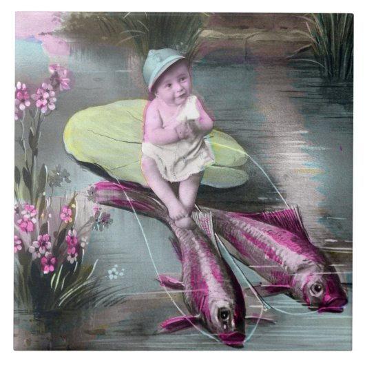 Carreau Carte postale vintage French April Fool (Devant)