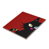 Carreau Carton de chat noir sur rouge (Côté)