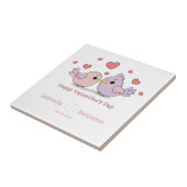 Carreau Cartoon mignon Lovebirds Coeurs roses Saint-Valent (Côté)