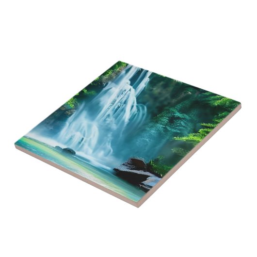 Carreau Cascade serène en bleu pâle et vert (Côté)