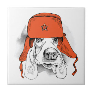 Carreau Casquette rouge de Basset Hound   Ushanka