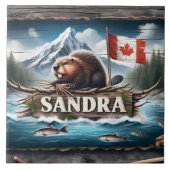 Carreau Castor canadien à Pittoresque River avec drapeau (Devant)