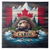 Carreau Castor canadien avec Arrière - plan du drapeau can (Devant)