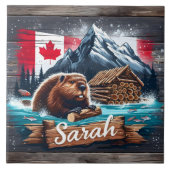 Carreau Castor canadien dans l'eau avec des billes près de (Devant)