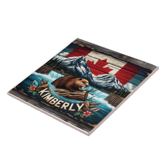 Carreau Castor canadien près des chutes d'eau dans la régi (Côté)