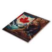 Carreau Castor Par Rivière Avec Drapeau Canadien (Côté)