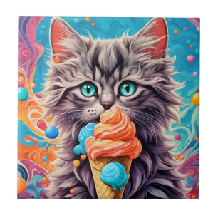 Carreau Cat Manger Ice Cream Cone Drôle Kitten Cat 779