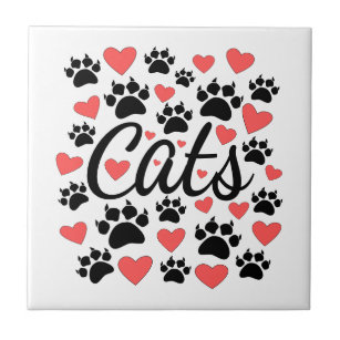 Carreau Cat Paws Claws Et Red Hearts