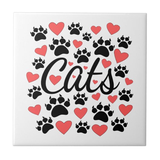 Carreau Cat Paws Claws Et Red Hearts (Devant)