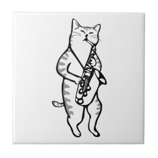 Carreau Cat Saxophone Player Musicien Jazz Rock Funny Cute